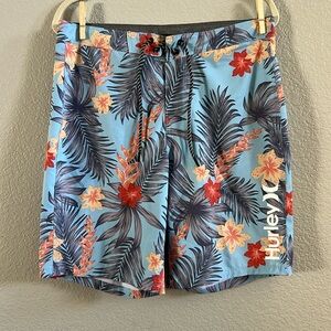 Hurley Mens Boardshorts  size 32 4-way stretch Pockets Blue Floral
